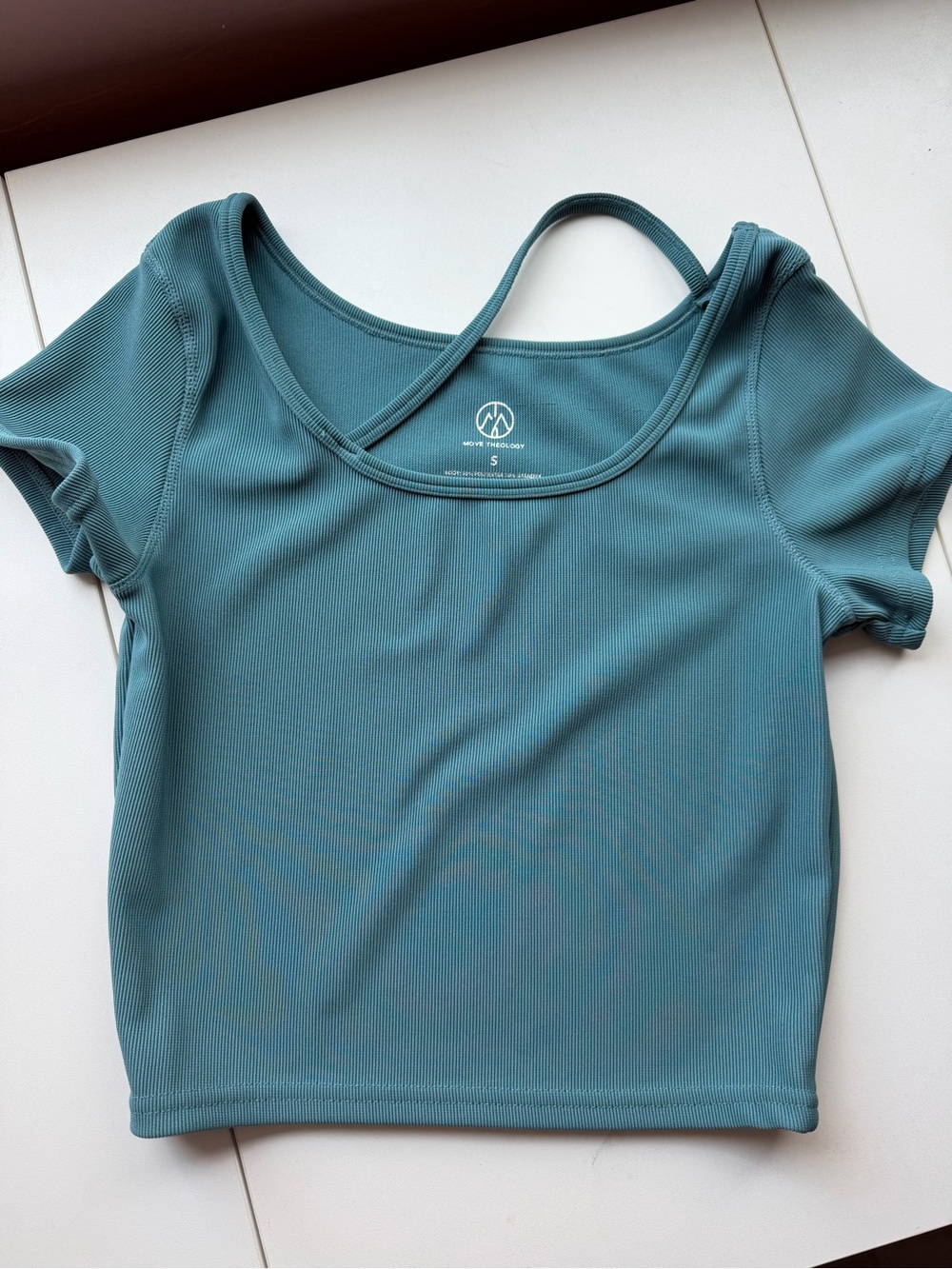 Alo Yoga Teal Ribbed Asymmetrical-Strap Cropped Tee